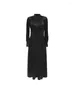 Casual Dresses Vintage Black Fashion Women High Waist Fan Pleated Pocket 2023 Autumn Minority Loose Dress