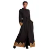 Ethnic Clothing Muslim Lady Shirt Collar Appliqued Lace Long Sleeves Abaya Arab Women Solid Color Traditional Ankle Length Robe Maxi Dress