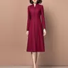 Robes décontractées Élégant hiver laine robe femmes mince vintage rétro a-ligne bordeaux longue mode dames formelle travail d'affaires porter cl1813