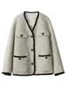 Womens Wool Blends CHIC VEN Woolen Coat Heavy Industry Down Jacket Vintage VNeck Woman Female Tops Autumn Winter 231025