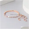 Charm Bracelets Geometry Tennis Bracelet For Women Gift Kpop Zircon Rose Gold Color Handmade Wedding Adjustable Bracelets Jewelry H028 Otszr