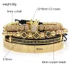 4pcs / set Or Noir Hip Hop Fait À La Main Bracelet De Perles Hommes Cuivre Pave CZ Zircon Couronne Chiffre Romain Bracelets Bracelets Bijoux 20 s244i