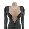 Kleding Zomer Mesh Patchwork Diamanten Hot Strass Wave Bodycon Midi Jurk Voor Vrouwen Verjaardag Sexy Feestjurken