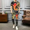 Men Fish Print Short Sleeve T Shirt 2 Piece Set Men Outfits Set Trainingspak Heren High Quality Tracksuit Top And Pant233s