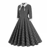 Sukienki swobodne Sishion 3/4 Sleeve 1950 Hepburn Style Retro VD4296 Kobiet Kawa Kawa Czarna Sukienka Plaid Sukienka