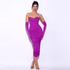 紫色のブライングセクシーなガーゼの女性レディオフショルダー包帯ドレスイブニングパーティーマキシロングボディコンドレスZF1522