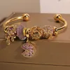 Pan family style open bracelet female ins niche light luxury high sense love flowers purple crystal bracelet