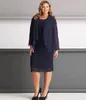 Mother's Dresses Lace Mother Of The Bride Custom Plus Size Zipper New Formal Straight Two Pieces Scoop Long Sleeve Chiffon With Jacket Dark Navy