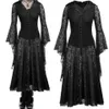 Casual Dresses Halloween Cosplay Costumes Scary Vampire Witch Costume Women Medieval Victorian Masquerade Black Lace Hollow Maxi D237W