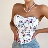 Damen-Tanks, SexeLakas, schulterfreie Weste, ärmelloses Camisole mit Blumenmuster, Sommer-Camis, Y2k, schlankes Korsett-Tank-Tops mit Ausschnitten