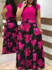 Basic Casual Dresses Plus Size Contrast Floral Print Round Neck Maxi Dress YQ231025