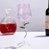 Wine Glasses Rose-Shaped Red Rose Leaves Transparent Drink Ware Cups Goblet Cocktail Bottle For Drinking Wedding Party