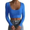 Blusas femininas Mulheres Leve Manga Longa Top Lisonjeiro Ajuste Regular Roupas de Outono Senhoras U-Pescoço Slim para