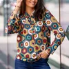 Damesblouses Overhemden 2023 Kantoor Dame Geometrisch Print Satijnen Overhemd Opstaande Hals Strik Kanten Lange Mouwen Losvallend Casual Dames Elegant Chique Blouse Tops T231025