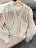 Cardigan en tricot perlé pour femme, tricot décontracté, col en v, simple boutonnage, vêtements à la mode coréenne, automne/hiver 2023