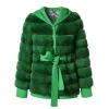 Veste en fourrure de lapin Rex véritable pour femme, manteau d'hiver à la mode avec laine, manteau à capuche de longueur moyenne