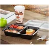 Disposable Dinnerware Disposable Lunch Box Microwave Eco-Friendly Food Containers 3 Compartment Bento Black Meal Prep 1000Ml Drop Deli Dhrh3