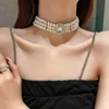 Chokers Multilayer Parel Choker Kettingen voor Vrouwen Korte Geometrische Kristallen Ketting Vintage Bruiloften Bruid Sieraden 231025