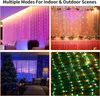 Christmas Decorations LED Window Curtain String Lights 16 Color Fairy Light Remote Control Garland Outdoor Wedding Party Bedroom Decoration 231025
