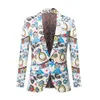 New Men S Fashion Party Coat Casual Slim Fit Blazer Buttons Suit D Floral Print Painting Blazers Jacket Blue PCS