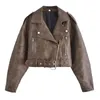 Women's Jackets 2023 Fashion Casual Wash Gradient Short Leather Jacket Coat PU Imitation