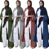 Этническая одежда, зеленая открытая свободная абайя, арабское пальто с длинными рукавами в Дубае, модный кардиган, халат, турецкий исламский женский халат