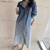 Robes décontractées de base Japon Harajuku Chic boutonné longue robe en Denim femmes automne hiver mode Streetwear dame Jean pas cher en gros YQ231025