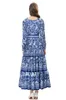 Women's Runway Dresses Sweetheart Neckline Long Sleeves Vintage Printed Tiered Elegant Designer Maxi Vestidos