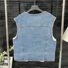 여자 조끼 디자이너 Lambswool Denim Vest outwear for Women Design 자수 재킷 짧은 스타일 탱크 코트 U8QX