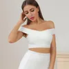 Women's Tanks Celebrity Bandage Dress 2023 Autumn White Black One Shoulder Crop Top High Quality Rayon Vintage Vestios DH1795