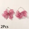 2Pcs Bohemian Cloth Red White Flowers Big Hoop Earrings For Women Girls Floral Statement Drop Earrings Wedding Jewelry Gifts