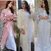 Etniska kläder Eid Satin Abaya Kimono Summer Elegant Puff Petal Sleeve Muslim Hijab Dress Open For Women Dubai Islamiska Turkiet Kaftan Robe