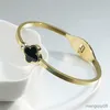 Bracciale rigido in acciaio fortunato con ciondolo con strass in cristallo, oro 18 carati, adatto per donne e ragazze R231025