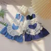 Odzież dla psa Summer Pet Princess Dress Cat Lace Love Dżins Suspird Małe i średnie psy