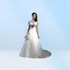 أحدث تصميم لثوب الزفاف من أعلى مبيع الأميرة الطويلة الزفاف W1428 Spring Vneck Sash White and Purple Satin Beded1650271