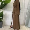 Ethnic Clothing Middle East Fashion Pocket Brown Pearls Front Open Abaya Dubai Kaftan Caftan Turkish Islamic Muslim For Women Maxi Robe