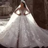 Arabo di lusso in rilievo pizzo abito da sposa abiti da sposa 2024 manica lunga 3D floreale di cristallo abiti da sposa Robe De Mariee Mariage