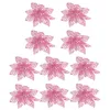 Fleurs décoratives 10 Poinsettia de noël, ornements d'arbre à paillettes artificielles, accessoires floraux pour noël