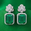 Bloem Emerald Diamond Dangle Earring 100% Echt 925 Sterling Zilveren Bruiloft Oorbellen voor Vrouwen Bruidsbelofte Sieraden Cadeau