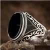 Band Rings Handmade Turkish Ring For Men Vintage Double Swords Black Zircon Rings Punk Islamic Relius Muslim Jewelry Drop Delivery Dhg Otdut