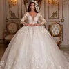 2024 Spitze Brautkleider Prinzessin Ballkleid Perlen Brautkleider Shinny Tüll Lange Ärmel Elfenbein Dubai Vestidos De Novia Robe de Mariage
