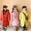 Manteau en duvet Long noir pour enfants, avec doublure, au-dessus du genou, pour garçons et filles, petit canard blanc, hiver