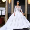 Robe De mariée De luxe arabe dubaï, Illusion De cou, dentelle, perles De cristal, manches longues, sur mesure, 2024