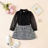 Clothing Sets FOCUSNORM 3-7Y Fashion Little Girls Clothes Outfits Sheer Mesh Long Puff Sleeve Shirt Houndstooth Mini Skirt