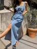 Sukienki swobodne Koreańskie kobiety dżinsowe sukienka Składka 2023 Summer Midi Loose Vestidos kombinezon uliczny 45