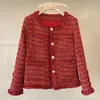 Kvinnorjackor 2023 Ladies Red Tweed Woolen Jacket Autumn and Winter Luxury Quality Tassel Outwear