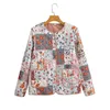 Giacche da donna Autunno Donna Manica lunga O Collo Cappotto trapuntato con stampa floreale patchwork