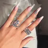 Womens trouwringen mode zilveren edelsteen verlovingsringen voor vrouwen vierkante gesimuleerde diamanten ring sieraden