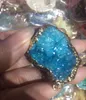 1 piece Raw Druzy Blue Agate Cluster Geode Slice Pendant silver Plated necklace natural white crystal quartz For healing Charms1506894