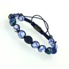 Charm Armband 8mm Semi Precious Blue Imperial Stone Bead Gun Black Color Round Royal CZ Zircon Justerbar Macrame Armband för människan